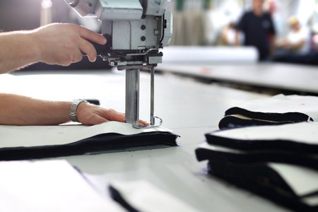 Cutting the fabric, sewing work.の写真素材