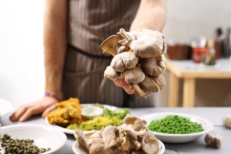 Oyster mushrooms in vegetarian cuisine.の写真素材