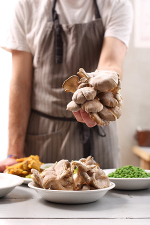 Restaurant vegan dishes oyster mushrooms.の写真素材