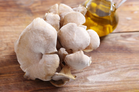 Oyster mushrooms on the kitchen table.の写真素材