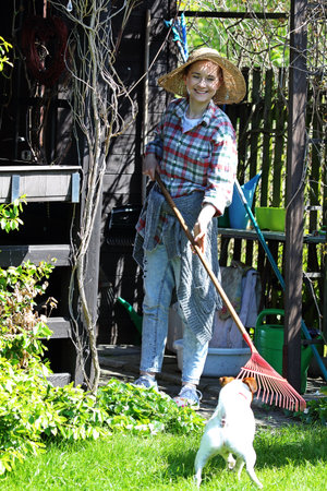 Spring work in the garden. Spring work in home garden.の写真素材