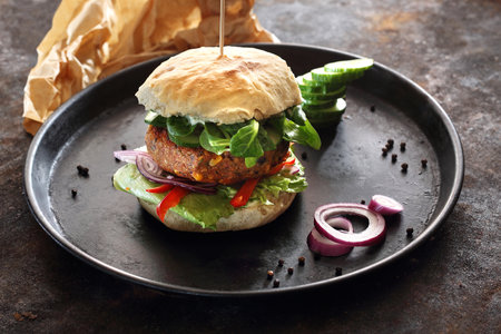 Vegan burger with a vegetable cutlet.の写真素材