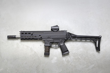 Weapon. Rifle on a gray background.の写真素材