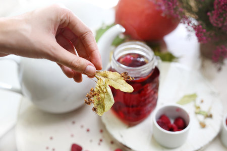 Raspberry tea with linden flower.の写真素材
