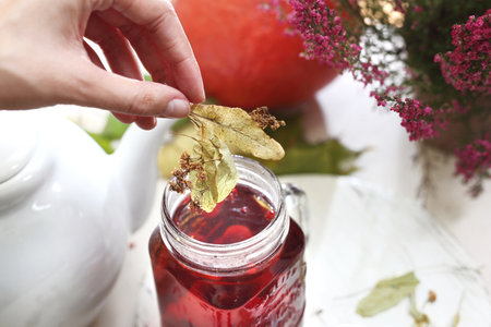 Raspberry tea with linden flower.の写真素材