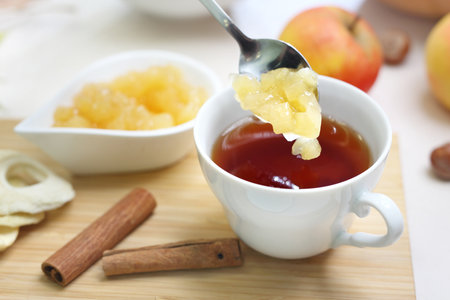 Tea with cinnamon, a warming drink for cool evenings.の写真素材