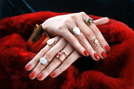 Jewelry and fur stylish feminine style for a great way outの写真素材