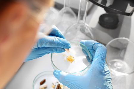 Medical laboratory. A laboratory worker examines samples in a laboratory.の写真素材