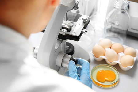 Food biotechnology, egg examination. Analysis of the quality of chicken eggs in terms of nutritional value.の写真素材