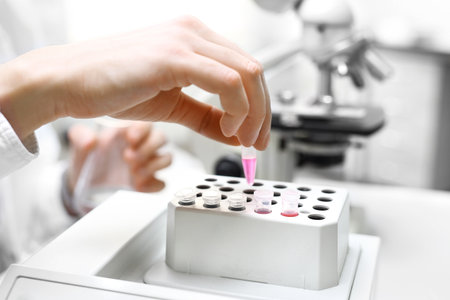 Research. Doctor examines samples in the laboratory.の写真素材