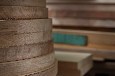 Wooden table tops and boards, carpentry shop.