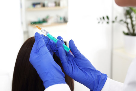 Head mesotherapy, skin injection.の写真素材