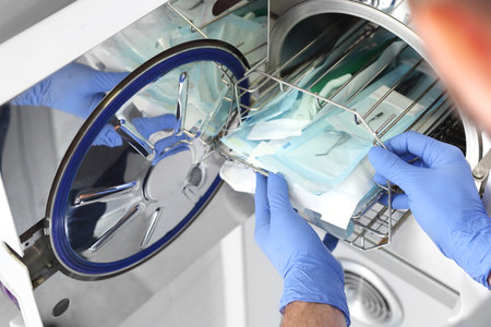 Autoclave. Packet sterilization of medical tools.の写真素材