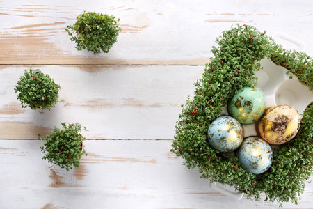 Easter composition with eggs and shells. Ecological style.の写真素材