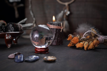 Magic ball. Divination from a glass ball.の写真素材