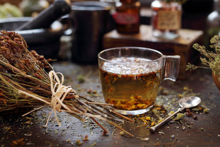 St. Johns wort, herbal tea, alternative medicine herbal medicine.の写真素材