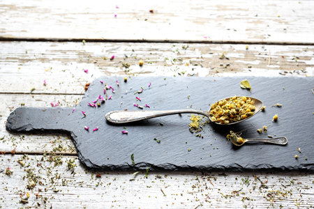 Chamomile, herbs in traditional medicine, home medicine cabinetの写真素材