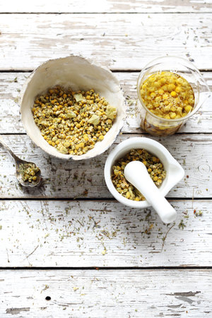 Chamomile, herbs in traditional medicine, home medicine cabinetの写真素材