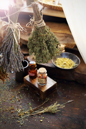Herbal medicine and natural medicine. Traditional herbal remedies.の写真素材