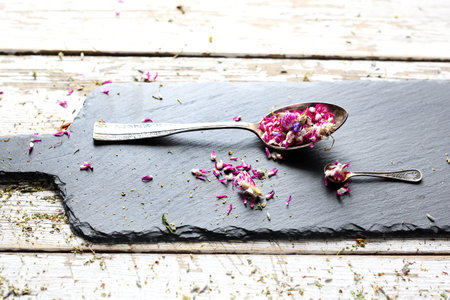 Dried flower petals. A natural, natural healing mix, health straight from nature.の写真素材