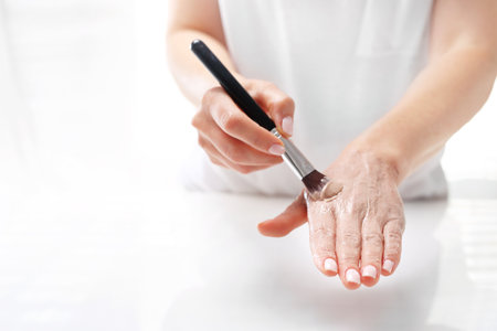 Hand cares, moisturizing mask. Home care treatmentsの写真素材