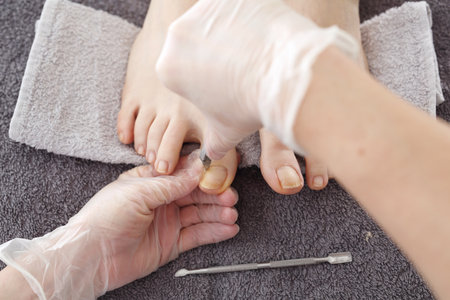 The beautician performs a pedicure treatment.の写真素材