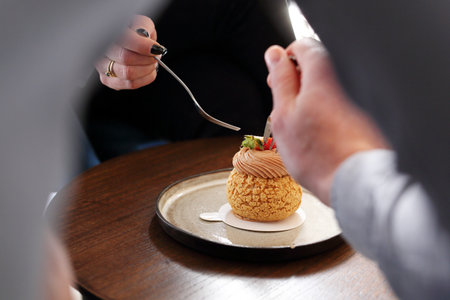 Romantic dessert. Sweet dessert, creamy heart.の写真素材
