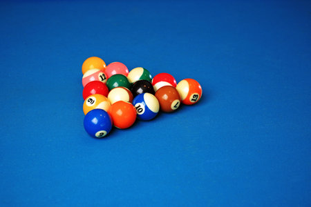 Blliard balls on a blue backgroundの写真素材