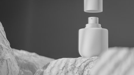 3D rendering of a white cosmetic bottle with a dispenserの写真素材