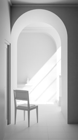 3d rendering of a chair in an empty room with archesの写真素材
