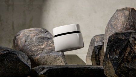 Cosmetic cream jar on the background of a stone wall. 3d renderingの写真素材