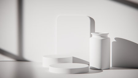 3d render of white podium for product presentation. Minimal scene.の写真素材
