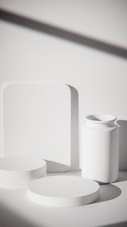 White podium for product presentation in minimal style with shadow on the wallの写真素材