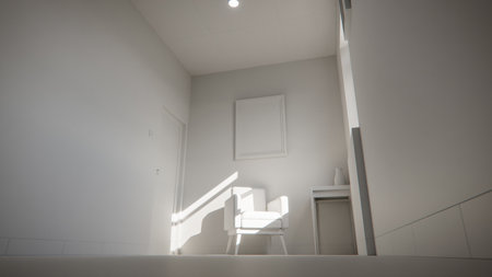 interior of a modern house with a staircase and a white wall