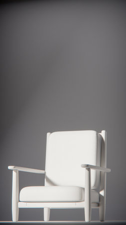 White armchair on grey background with copy space. 3d renderingの写真素材