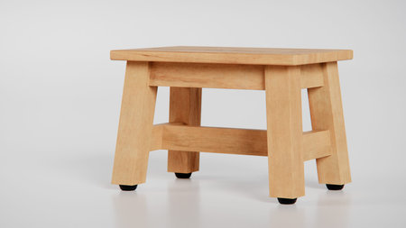 Wooden stool isolated on white background. 3d render illustration.