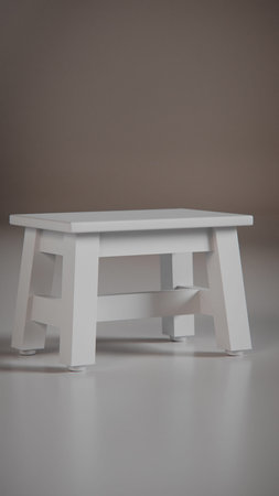 White wooden stool on a white background. Minimalistic style.