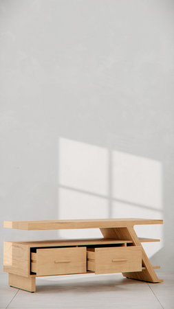 Wooden table in the room. Minimalism. 3d renderingの写真素材