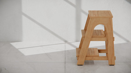 wooden ladder on a white background, 3d render illustration.