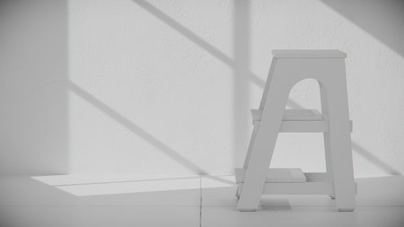 3d rendering of a white ladder against a white wall with shadow