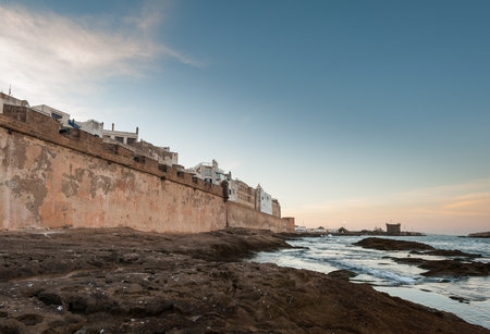 City wall of Essaouira, Morocco in the morningの写真素材