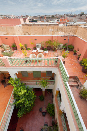 Scenic view of Riad and residential district in Marrakesh, Moroccoの写真素材
