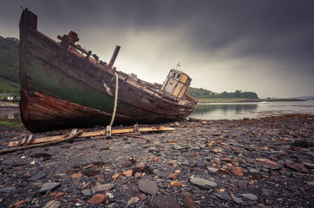 Shipwreck on the coast of the island of Kerrera in western Scotland