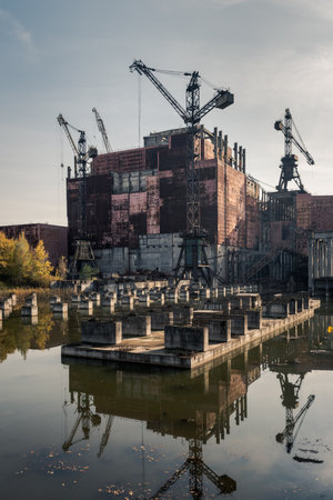 Abandoned construction site of block 5 and 6 of the Chernobyl nuclear power plantの写真素材
