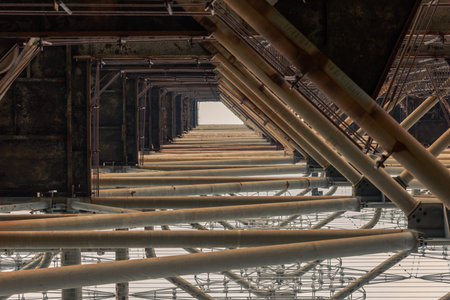 Looking up at platforms of the DUGA radar array in Chernobyl Exclusion Zone of Alienation