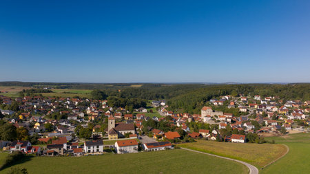 Aerial view of the town Wolfsegg near Regensburg, Upper Palatinate. Bavaria