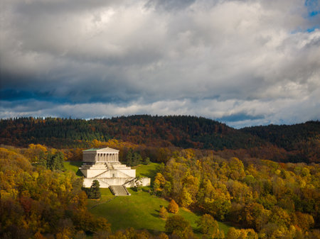 Fame Hall Walhalla hall of fame near Regensburg, Bavaria in beautiful autumn colorsの写真素材