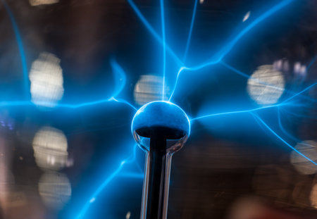 Blue lightnings - technically produced - in an electrical room.