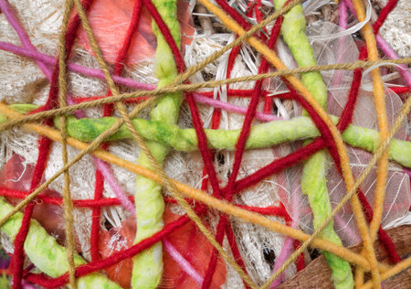 Abstract pattern of colorful wool threads