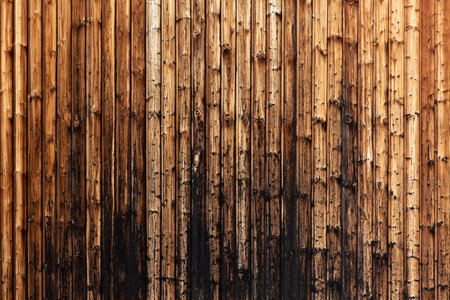 Heavily weathered, rustic, nailed wooden wallの写真素材